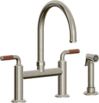 California Faucets Descanso Llave de Cocina Tipo Puente Industrial con Rociador Lateral - Pico en Arco - Níquel Bruñido