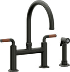 California Faucets Descanso Llave de Cocina Tipo Puente Industrial con Rociador Lateral - Pico en Arco - Bronce Bella Terra