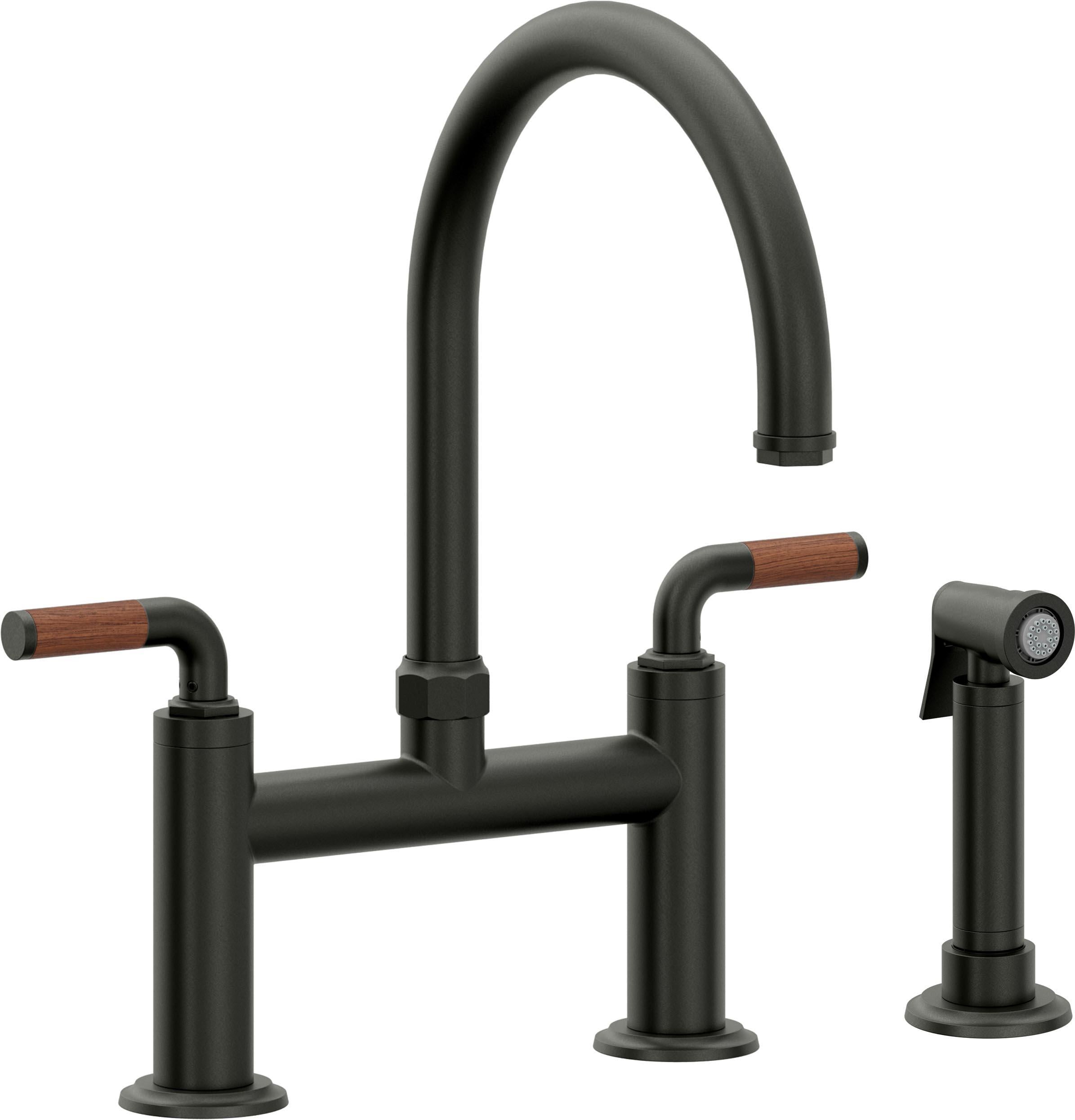 California Faucets Descanso Llave de Cocina Tipo Puente Industrial con Rociador Lateral - Pico en Arco - Bronce Bella Terra