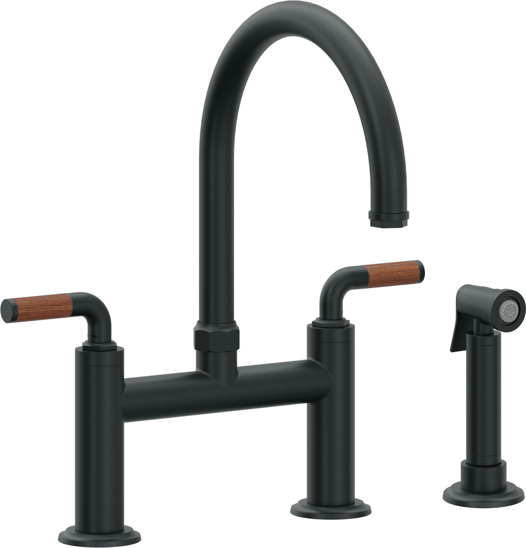 California Faucets Descanso Llave de Cocina Tipo Puente Industrial con Rociador Lateral - Pico en Arco - Carbón