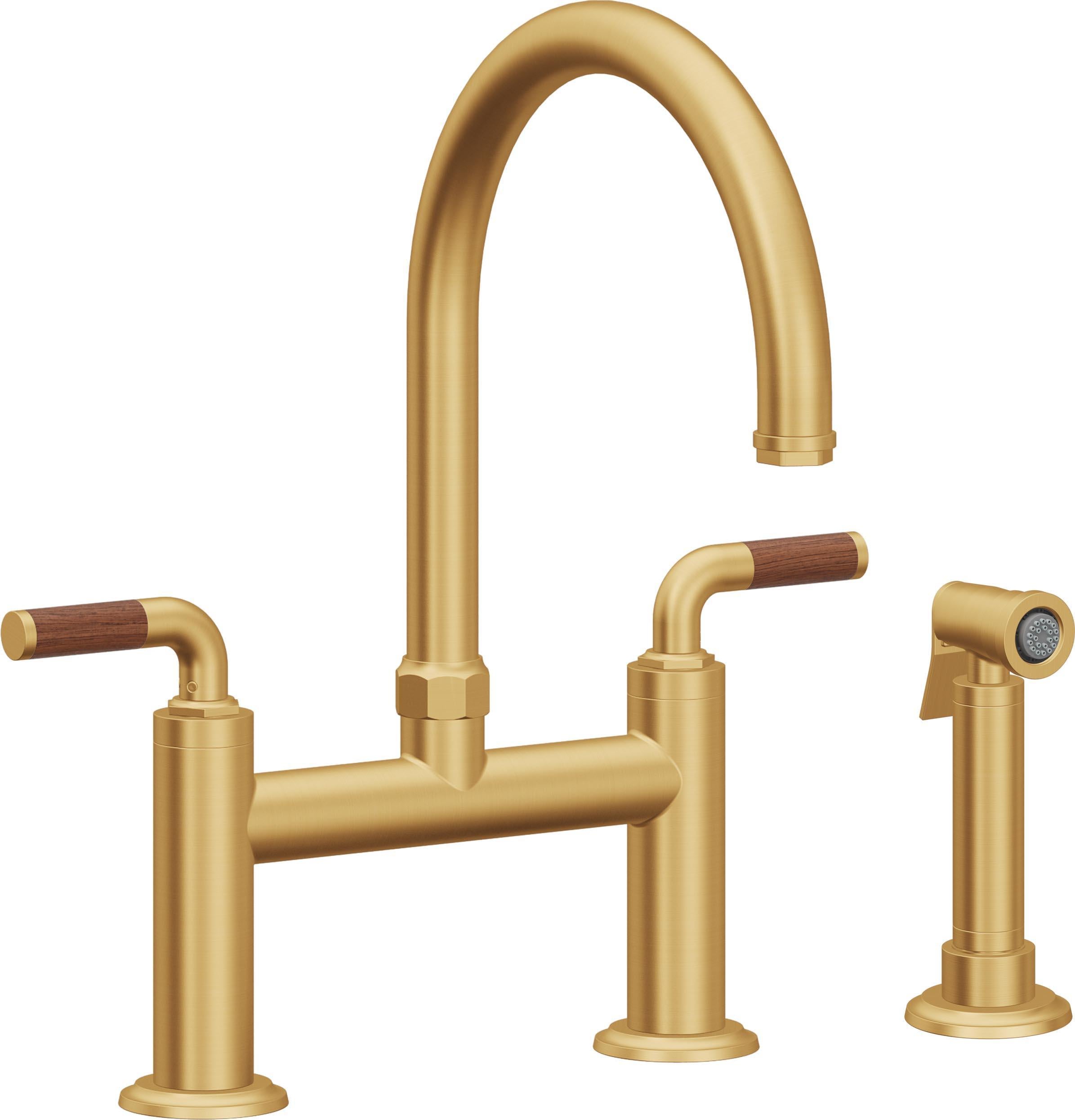 California Faucets Descanso Llave de Cocina Tipo Puente Industrial con Rociador Lateral - Pico en Arco - Oro Satinado de por Vida