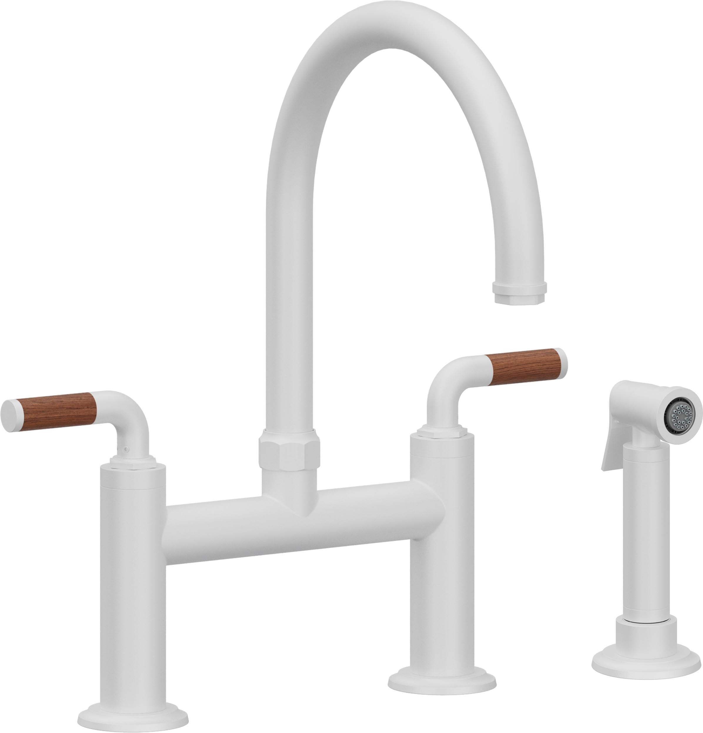California Faucets Descanso Llave de Cocina Tipo Puente Industrial con Rociador Lateral - Pico en Arco - Blanco Mate