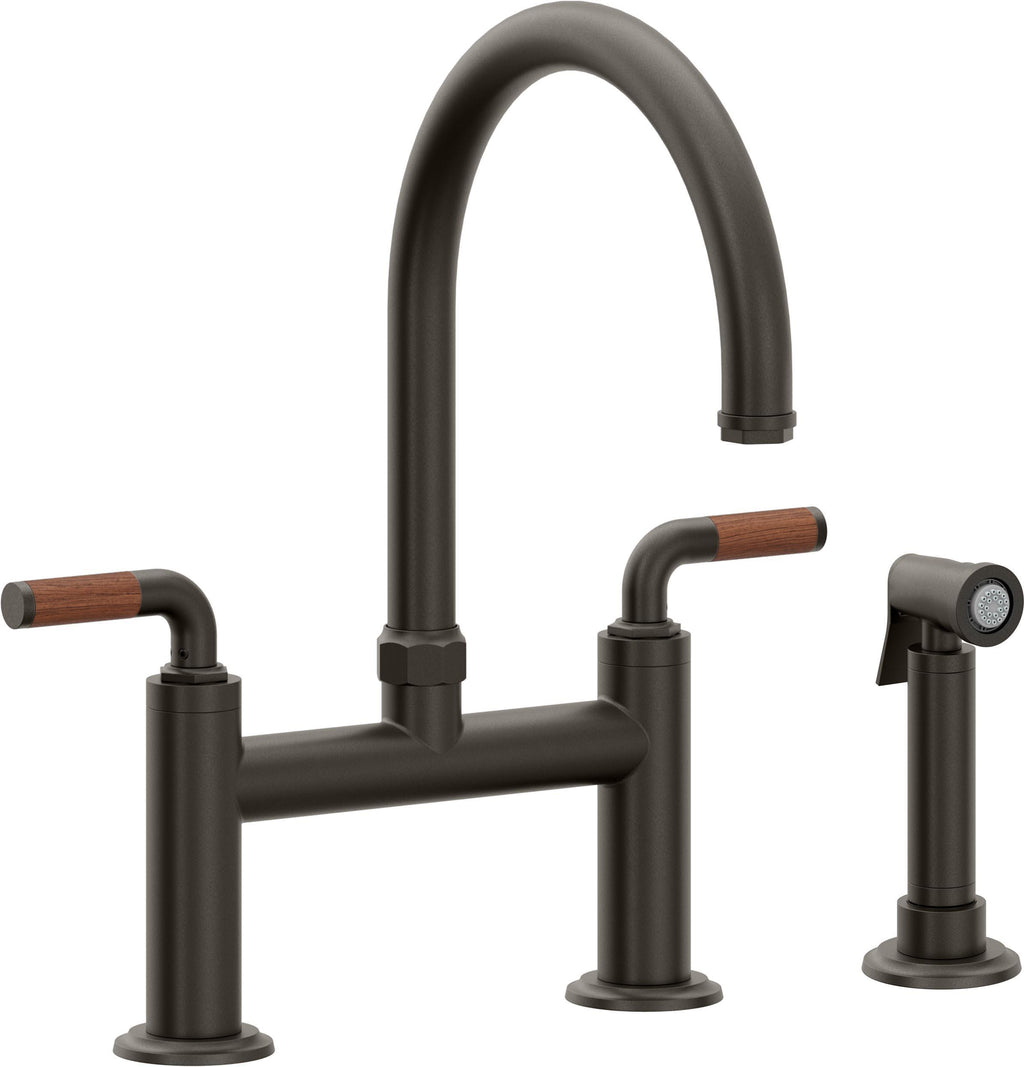 California Faucets Descanso Llave de Cocina Tipo Puente Industrial con Rociador Lateral - Pico en Arco - Bronce Oscuro