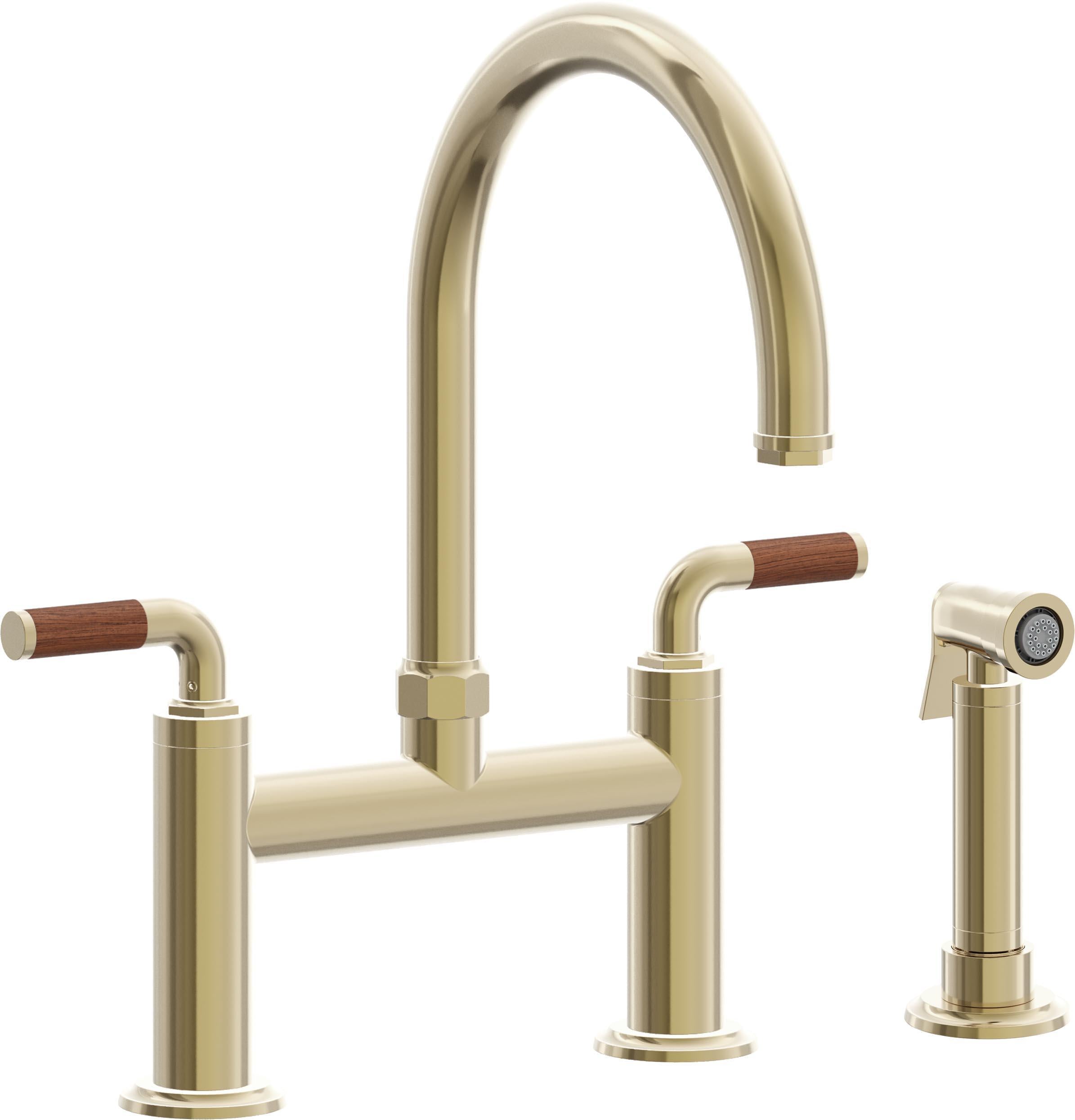 California Faucets Descanso Llave de Cocina Tipo Puente Industrial con Rociador Lateral - Pico en Arco - Latón Pulido