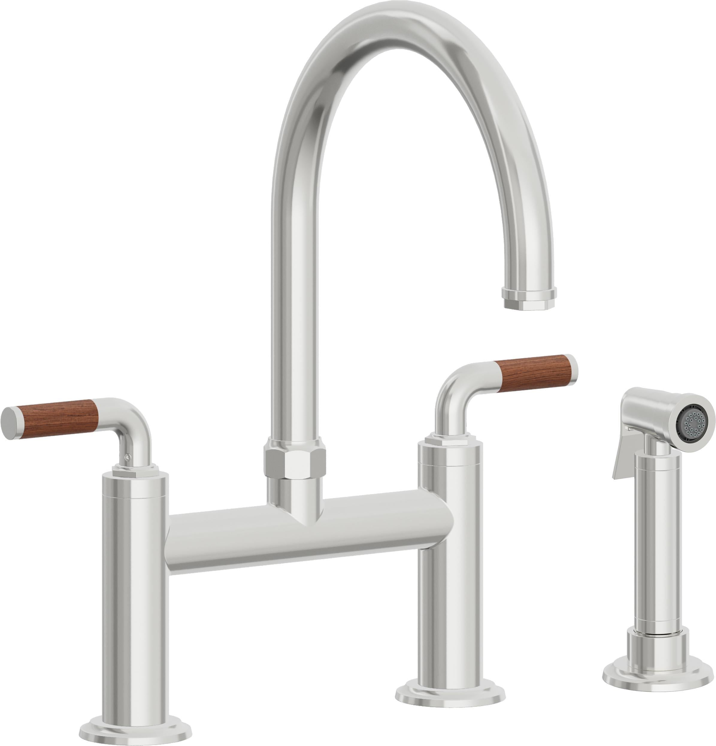 California Faucets Descanso Llave de Cocina Tipo Puente Industrial con Rociador Lateral - Pico en Arco - Cromo Pulido