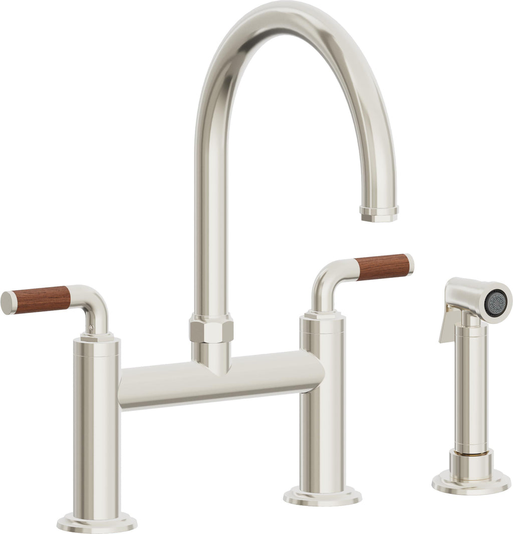 California Faucets Descanso Llave de Cocina Tipo Puente Industrial con Rociador Lateral - Pico en Arco - Níquel Pulido