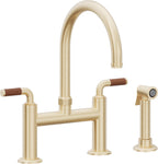 California Faucets Descanso Llave de Cocina Tipo Puente Industrial con Rociador Lateral - Pico en Arco - Latón Satinado