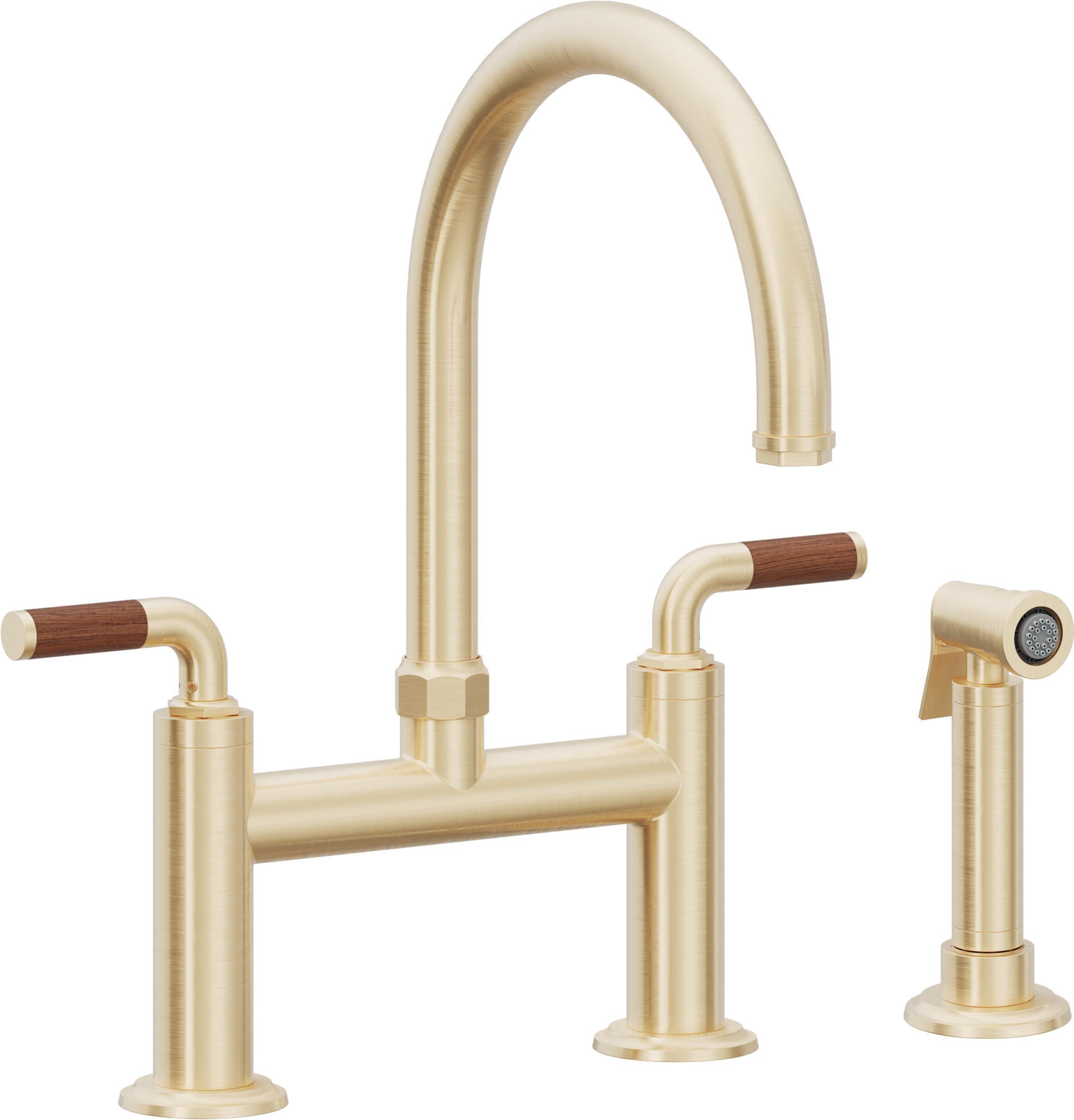 California Faucets Descanso Llave de Cocina Tipo Puente Industrial con Rociador Lateral - Pico en Arco - Latón Satinado