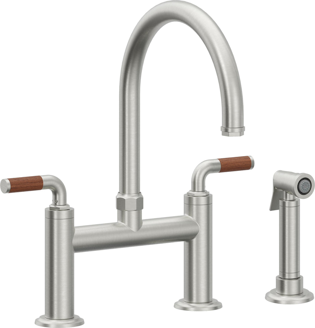 California Faucets Descanso Llave de Cocina Tipo Puente Industrial con Rociador Lateral - Pico en Arco - Cromo Satinado