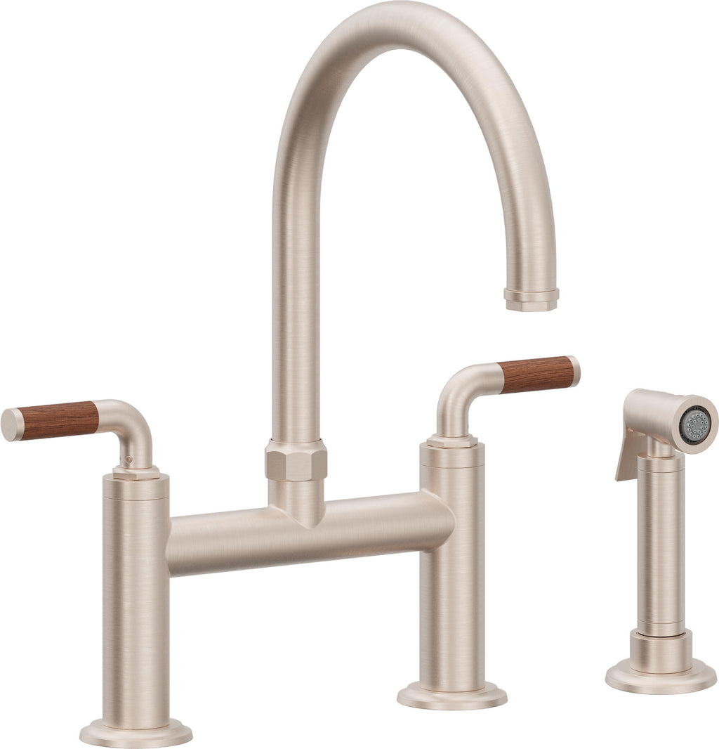 California Faucets Descanso Llave de Cocina Tipo Puente Industrial con Rociador Lateral - Pico en Arco - Níquel Satinado