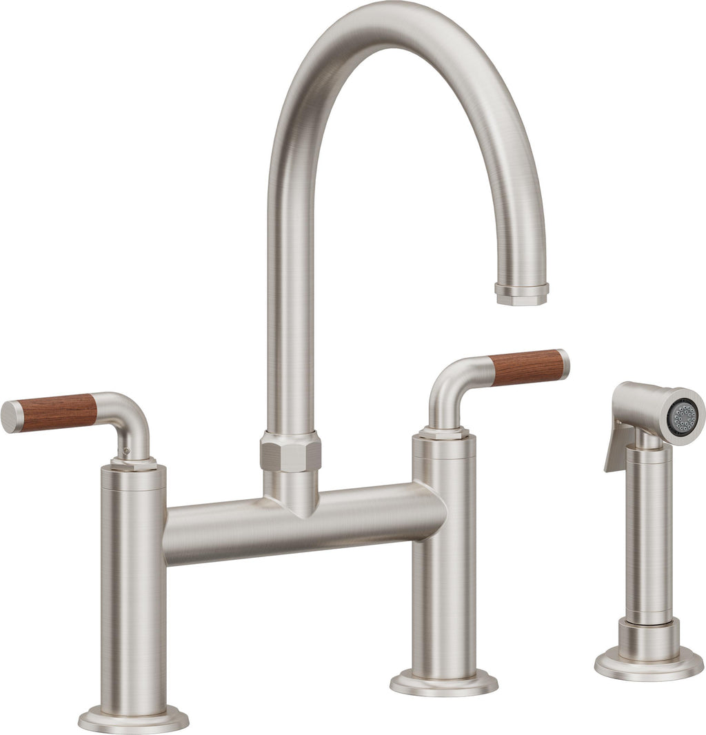 California Faucets Descanso Llave de Cocina Tipo Puente Industrial con Rociador Lateral - Pico en Arco - Acero Inoxidable Ultra