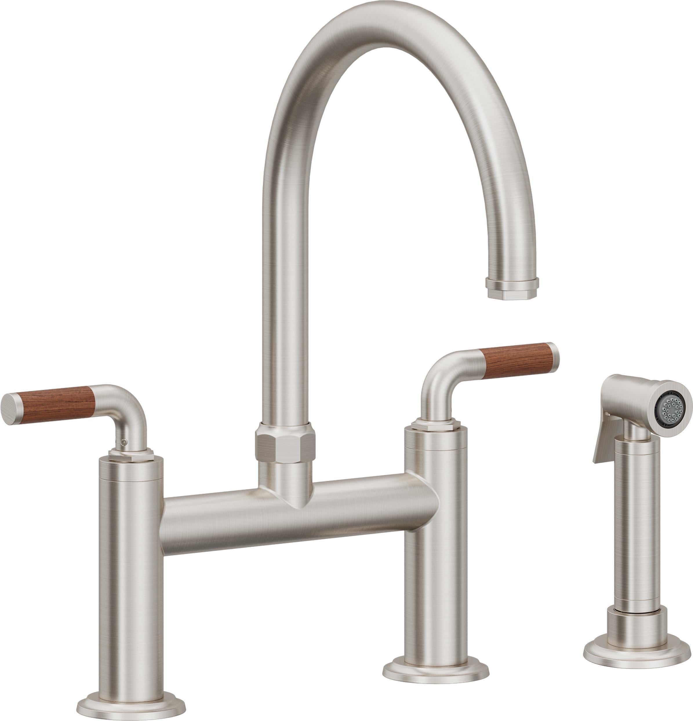 California Faucets Descanso Llave de Cocina Tipo Puente Industrial con Rociador Lateral - Pico en Arco - Acero Inoxidable Ultra