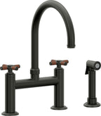 California Faucets Descanso Llave de Cocina Tipo Puente Industrial con Rociador Lateral - Pico en Arco - Bronce Bella Terra