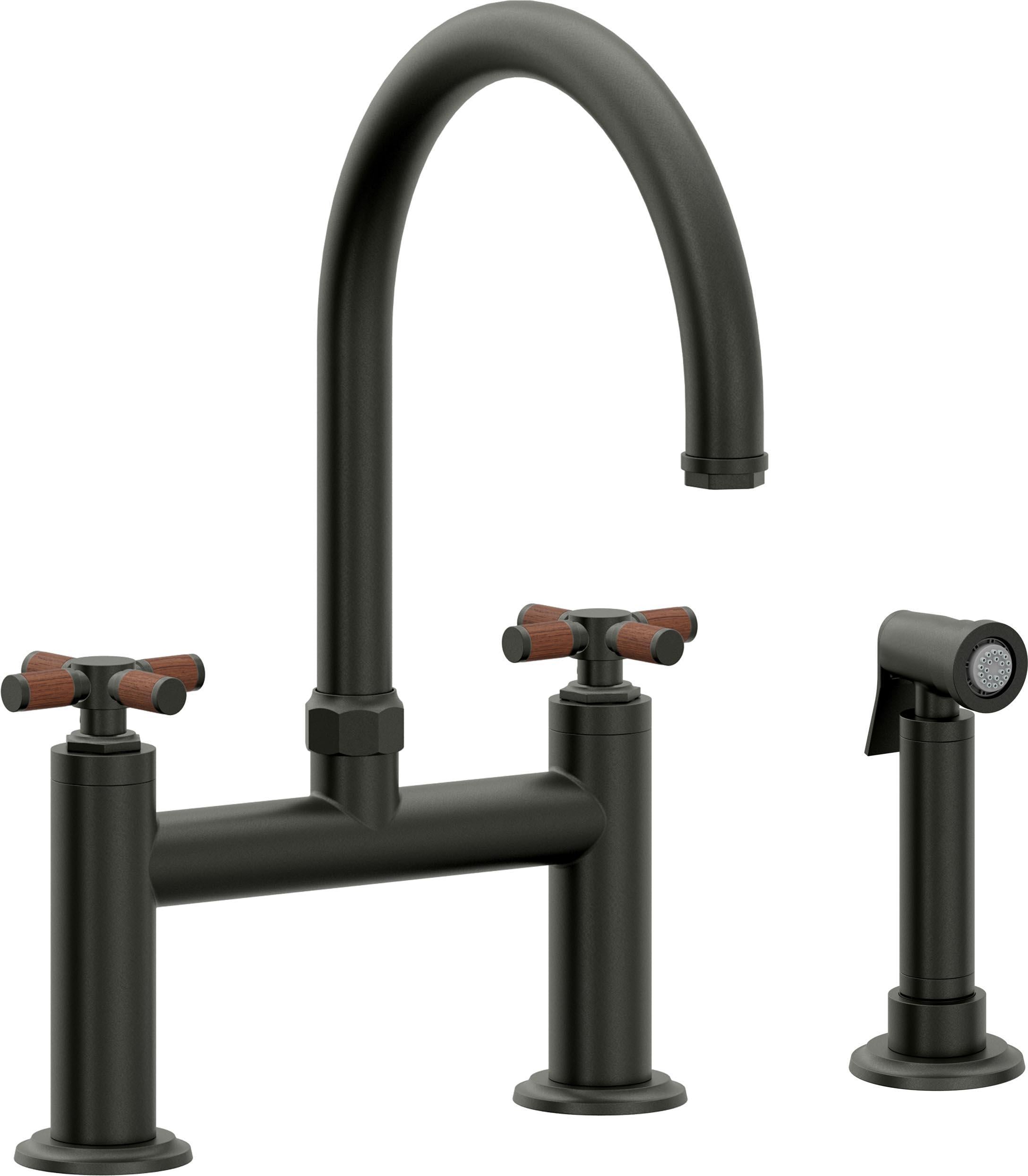 California Faucets Descanso Llave de Cocina Tipo Puente Industrial con Rociador Lateral - Pico en Arco - Bronce Bella Terra