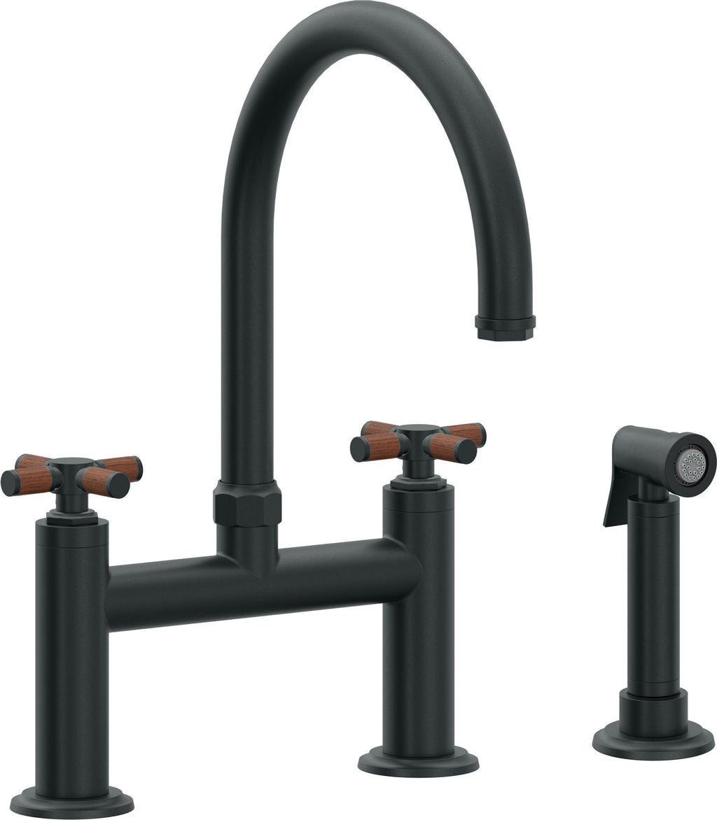 California Faucets Descanso Llave de Cocina Tipo Puente Industrial con Rociador Lateral - Pico en Arco - Carbón