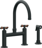 California Faucets Descanso Llave de Cocina Tipo Puente Industrial con Rociador Lateral - Pico en Arco - Carbón