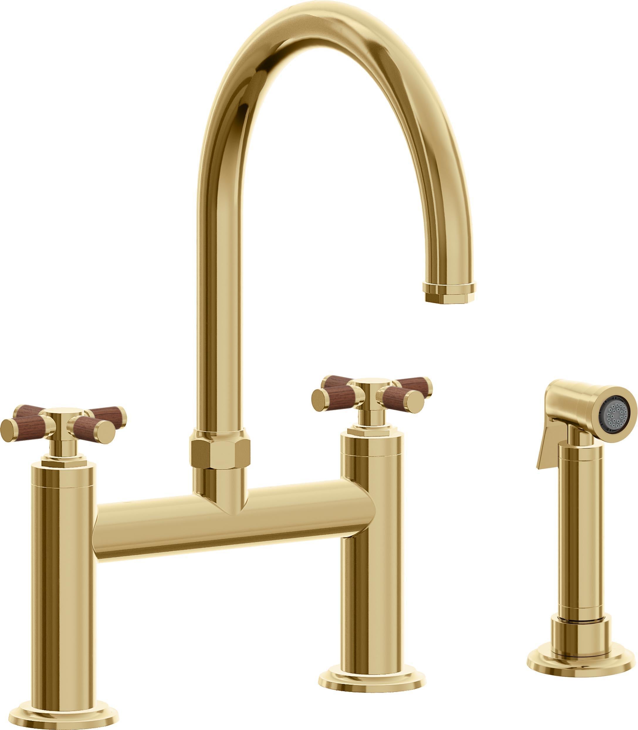 California Faucets Descanso Llave de Cocina Tipo Puente Industrial con Rociador Lateral - Pico en Arco - Oro Francés