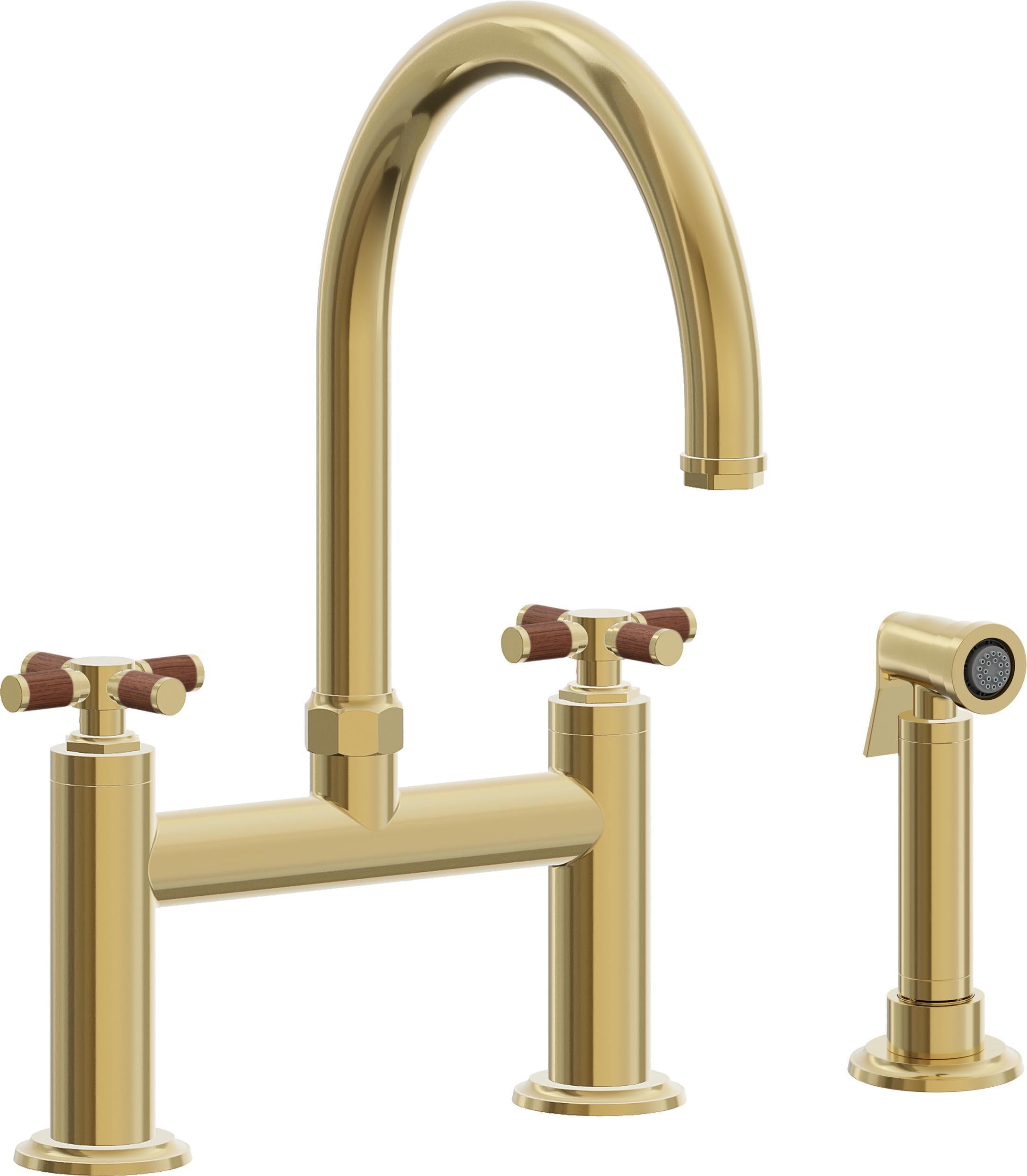 California Faucets Descanso Llave de Cocina Tipo Puente Industrial con Rociador Lateral - Pico en Arco - Oro Pulido de por Vida