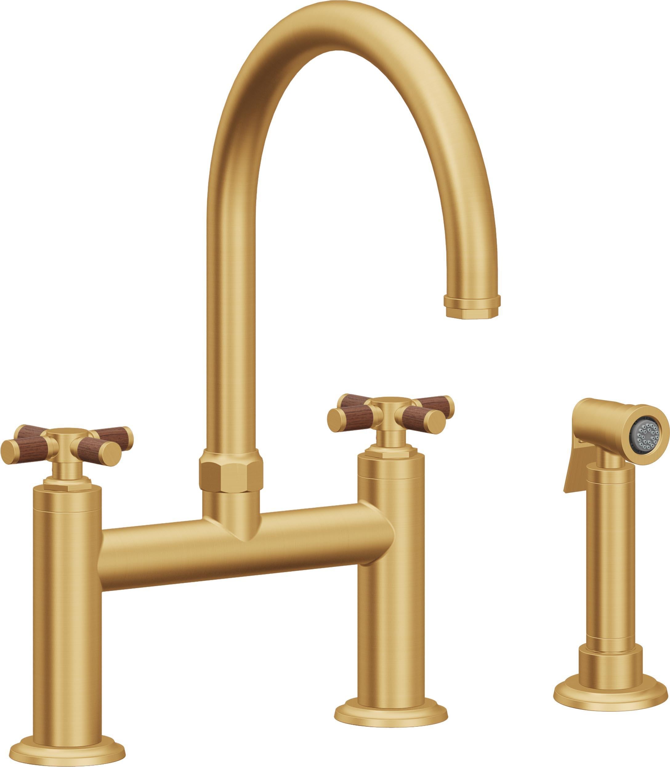 California Faucets Descanso Llave de Cocina Tipo Puente Industrial con Rociador Lateral - Pico en Arco - Oro Satinado de por Vida