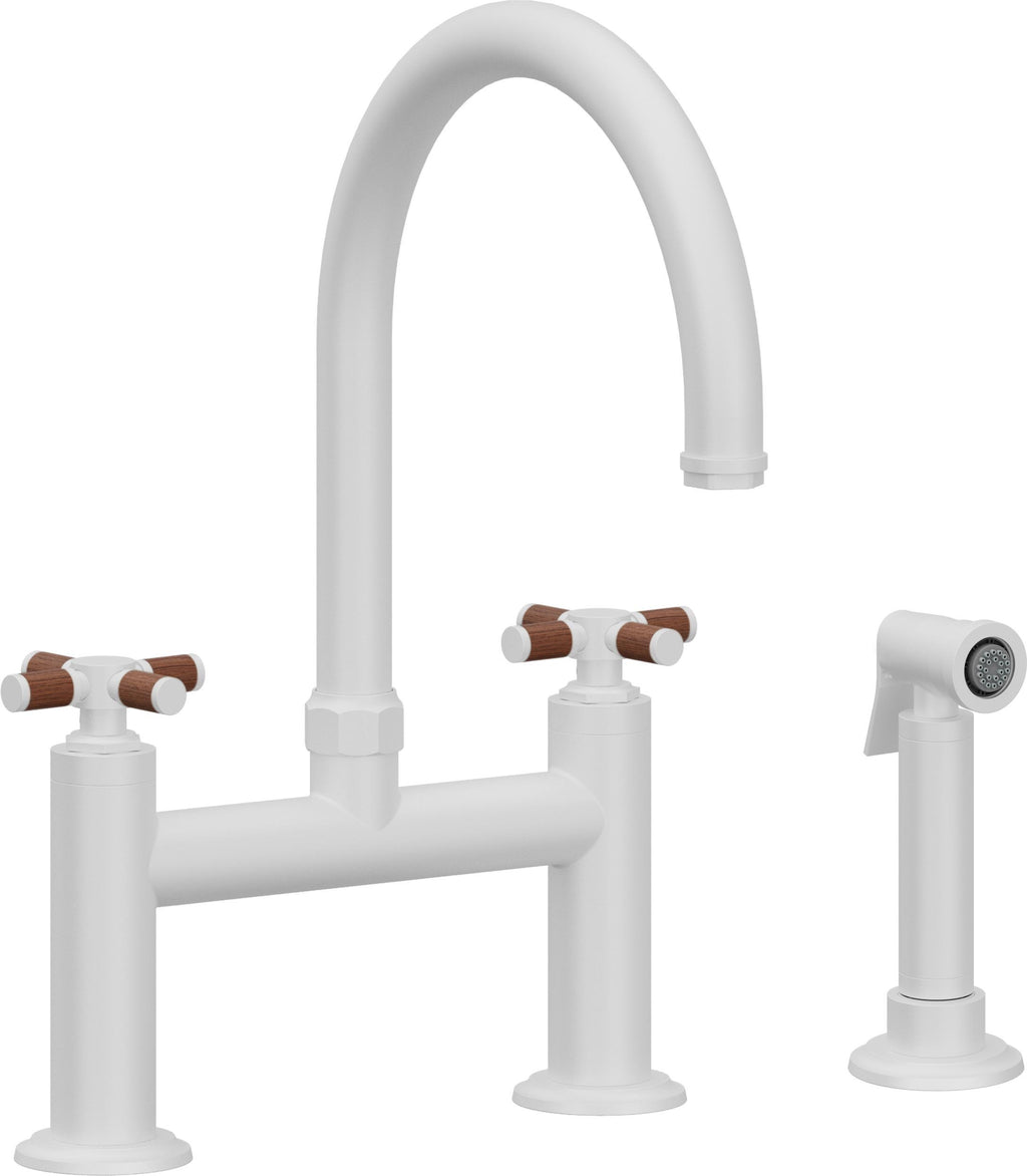 California Faucets Descanso Llave de Cocina Tipo Puente Industrial con Rociador Lateral - Pico en Arco - Blanco Mate