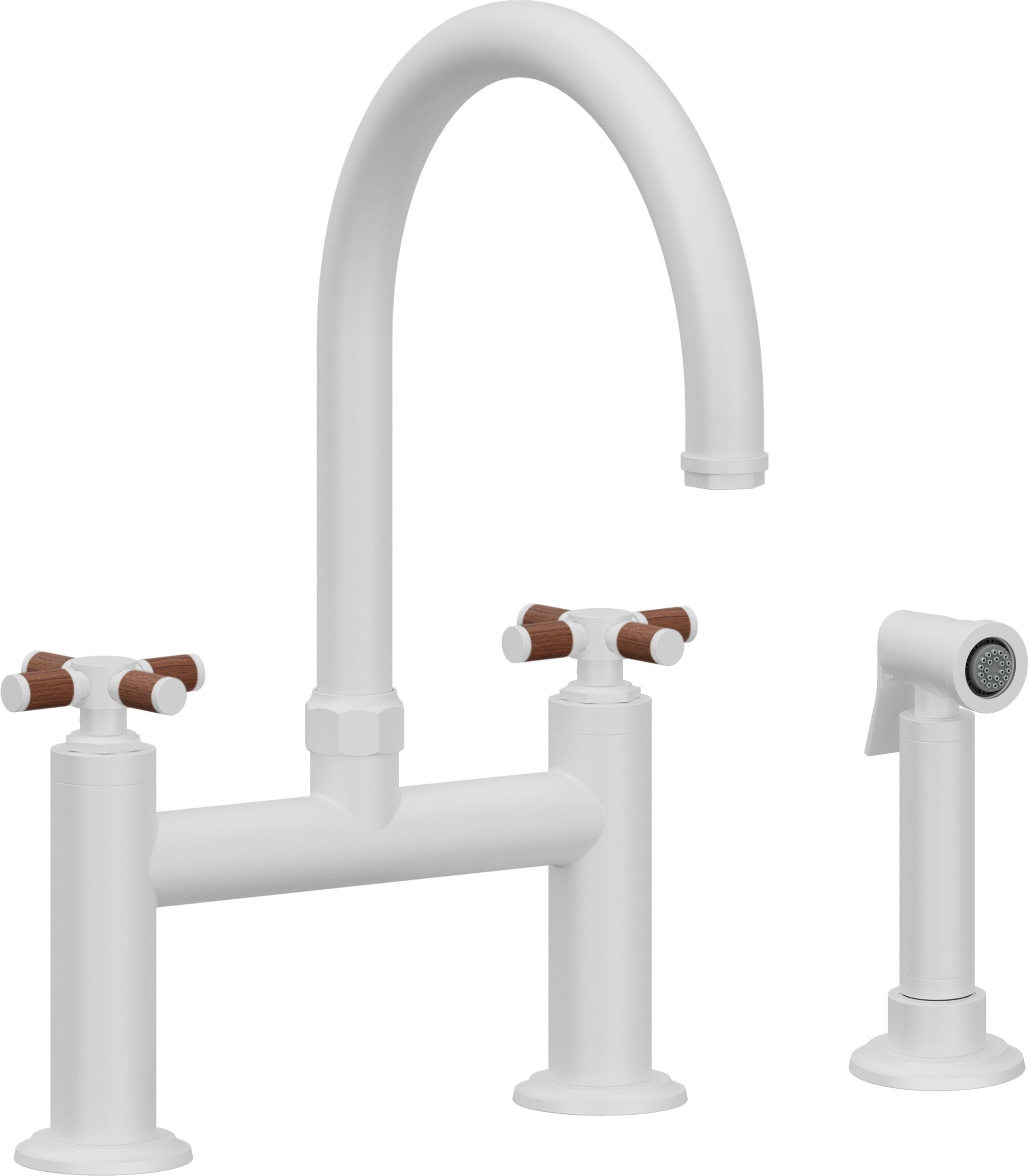 California Faucets Descanso Llave de Cocina Tipo Puente Industrial con Rociador Lateral - Pico en Arco - Blanco Mate