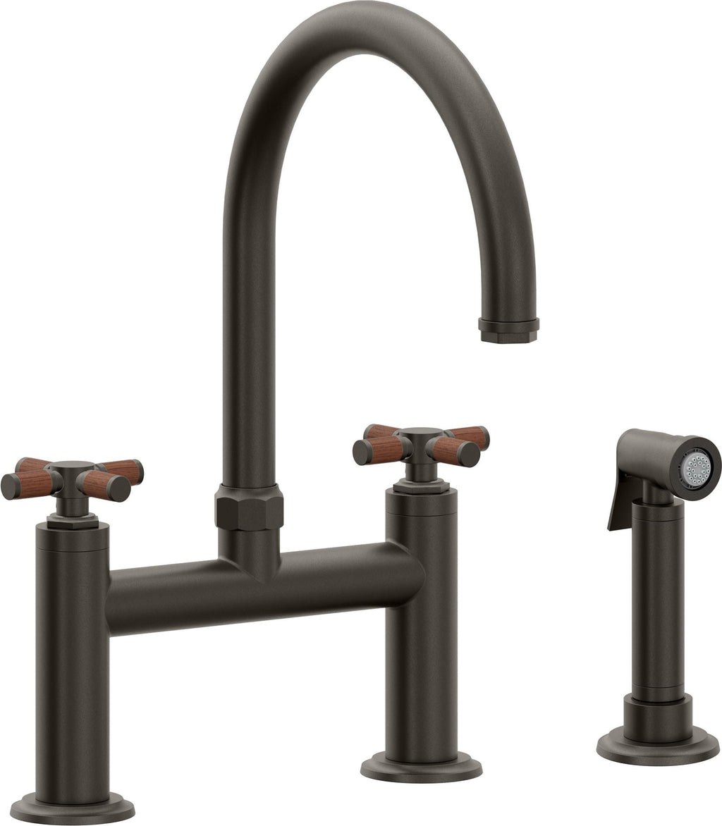 California Faucets Descanso Llave de Cocina Tipo Puente Industrial con Rociador Lateral - Pico en Arco - Bronce Oscuro