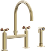 California Faucets Descanso Llave de Cocina Tipo Puente Industrial con Rociador Lateral - Pico en Arco - Latón Pulido