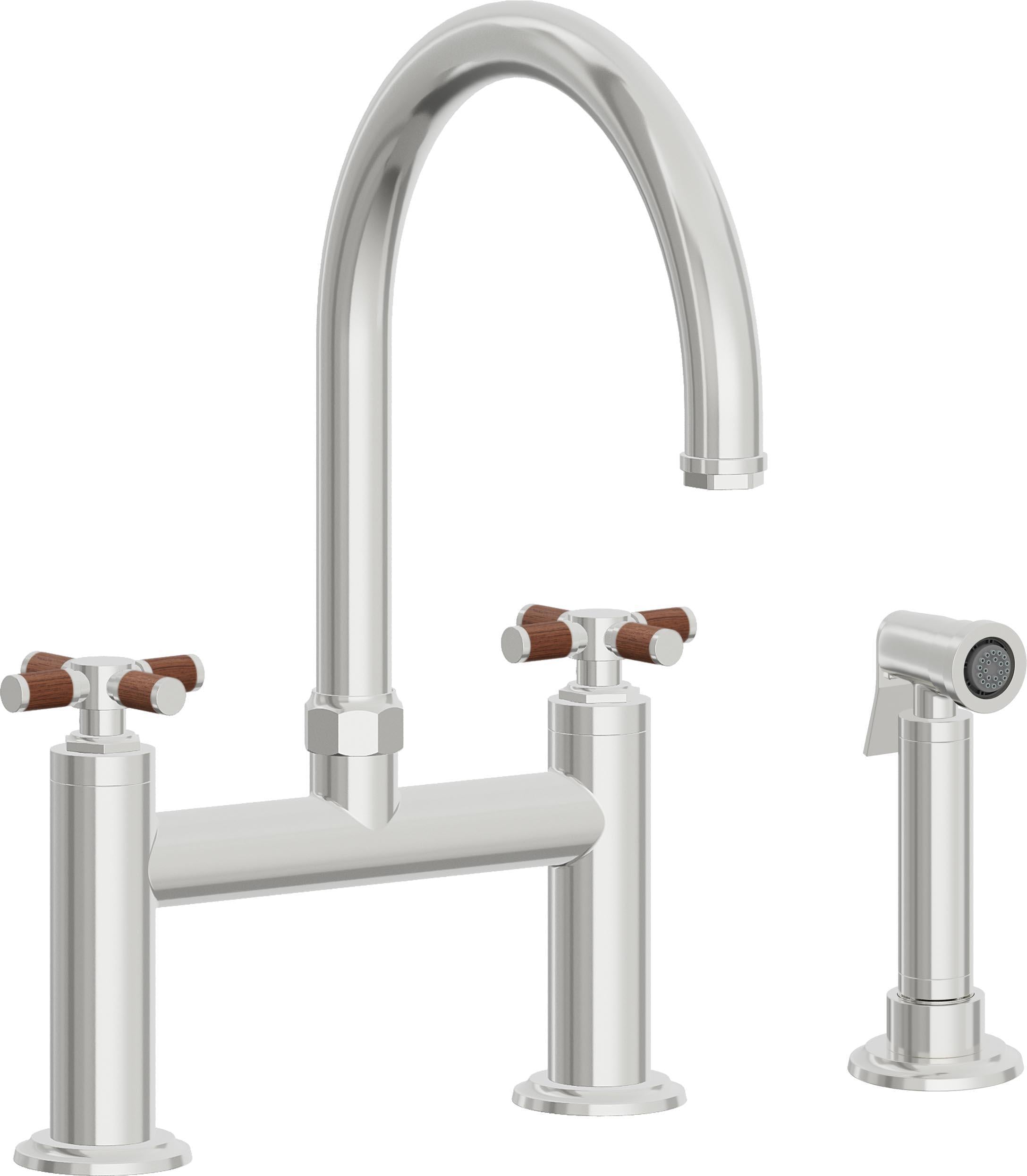 California Faucets Descanso Llave de Cocina Tipo Puente Industrial con Rociador Lateral - Pico en Arco - Cromo Pulido