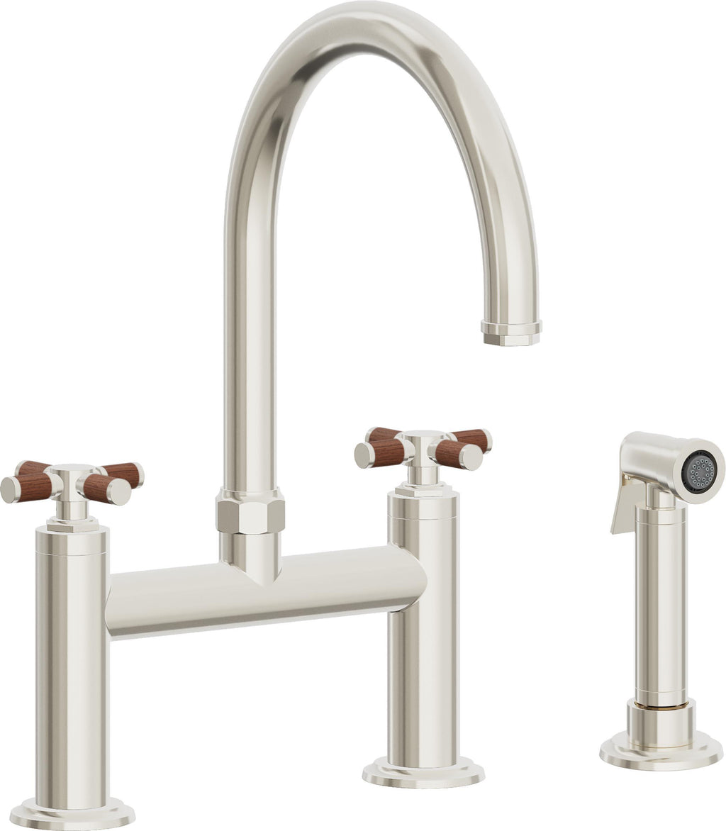 California Faucets Descanso Llave de Cocina Tipo Puente Industrial con Rociador Lateral - Pico en Arco - Níquel Pulido