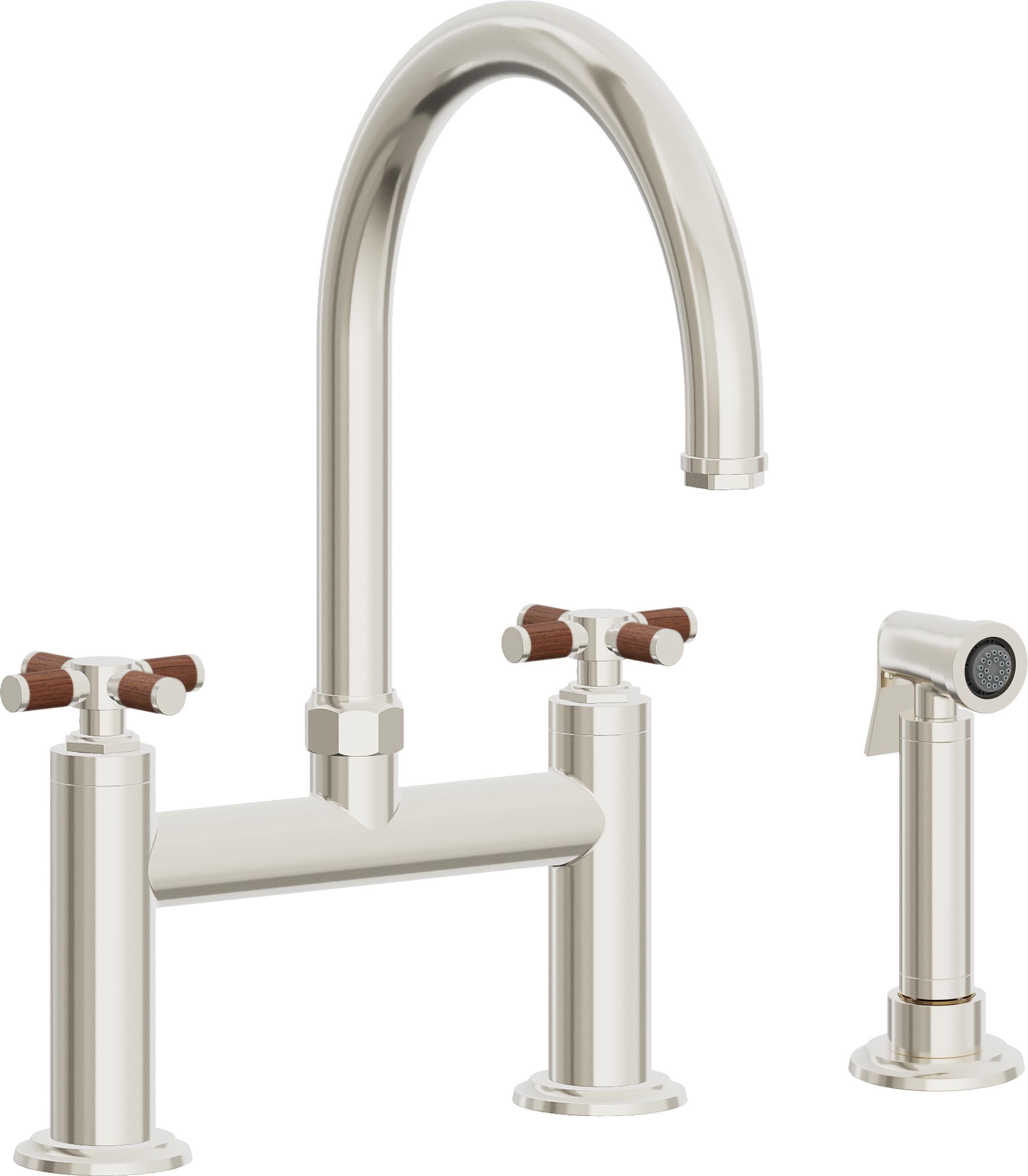 California Faucets Descanso Llave de Cocina Tipo Puente Industrial con Rociador Lateral - Pico en Arco - Níquel Pulido