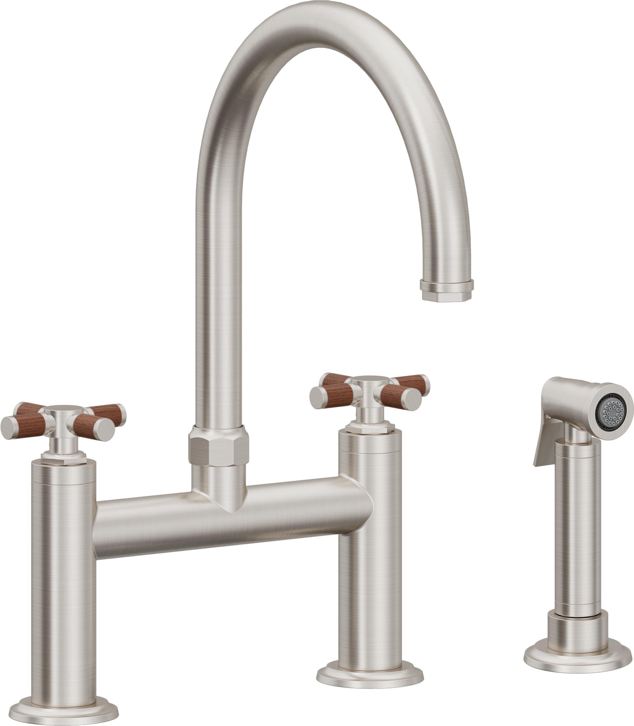 California Faucets Descanso Llave de Cocina Tipo Puente Industrial con Rociador Lateral - Pico en Arco - Acero Inoxidable Ultra
