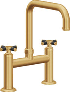 California Faucets Descanso Llave de Cocina Tipo Puente Industrial - Pico Cuadrado - Oro Satinado de por Vida