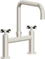 California Faucets Descanso Llave de Cocina Tipo Puente Industrial - Pico Cuadrado - Níquel Pulido