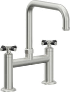 California Faucets Descanso Llave de Cocina Tipo Puente Industrial - Pico Cuadrado - Cromo Satinado