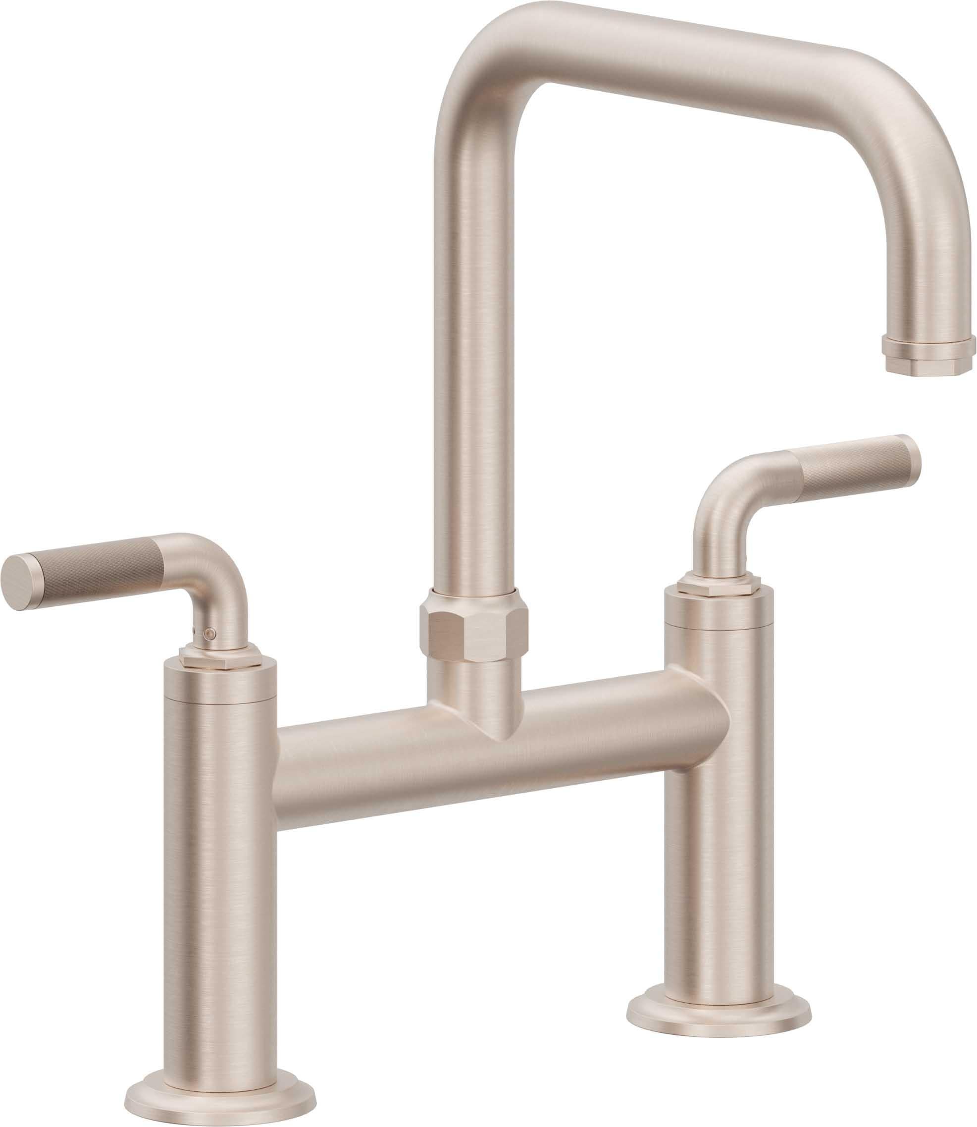 California Faucets Descanso Llave de Cocina Tipo Puente Industrial - Pico Cuadrado - Níquel Satinado