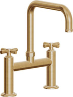 California Faucets Descanso Llave de Cocina Tipo Puente Industrial - Pico Cuadrado - Latón Bruñido