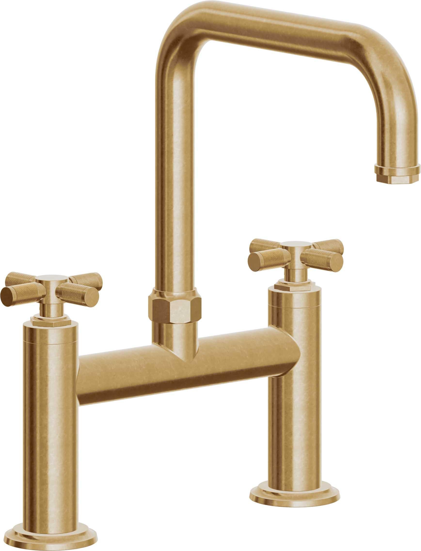 California Faucets Descanso Llave de Cocina Tipo Puente Industrial - Pico Cuadrado - Latón Bruñido