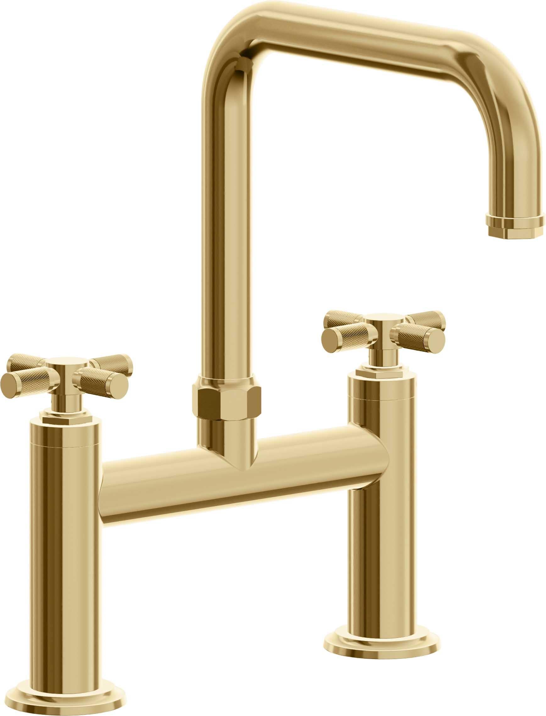 California Faucets Descanso Llave de Cocina Tipo Puente Industrial - Pico Cuadrado - Oro Francés