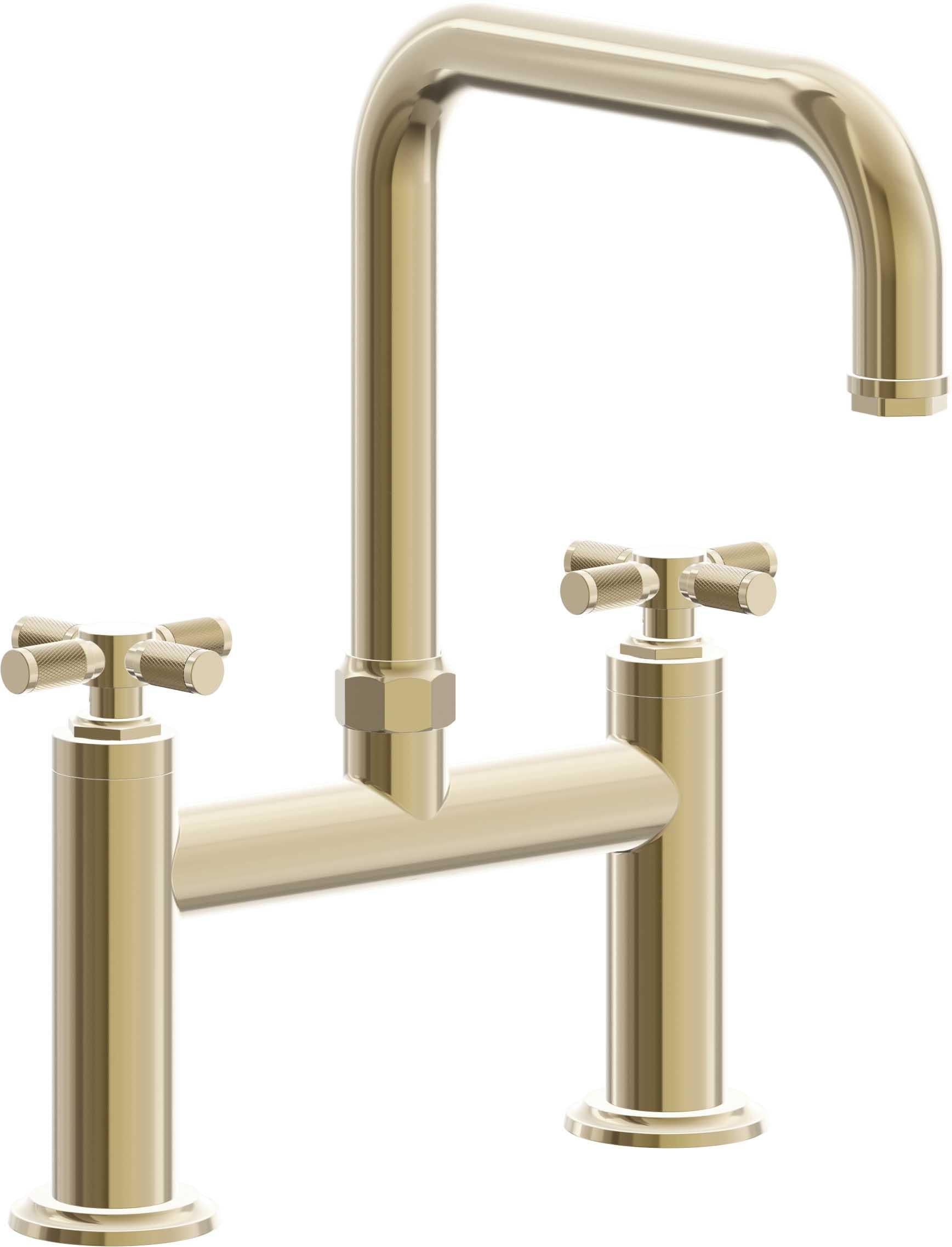 California Faucets Descanso Llave de Cocina Tipo Puente Industrial - Pico Cuadrado - Latón Pulido