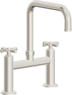 California Faucets Descanso Llave de Cocina Tipo Puente Industrial - Pico Cuadrado - Níquel Pulido