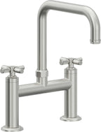California Faucets Descanso Llave de Cocina Tipo Puente Industrial - Pico Cuadrado - Cromo Satinado