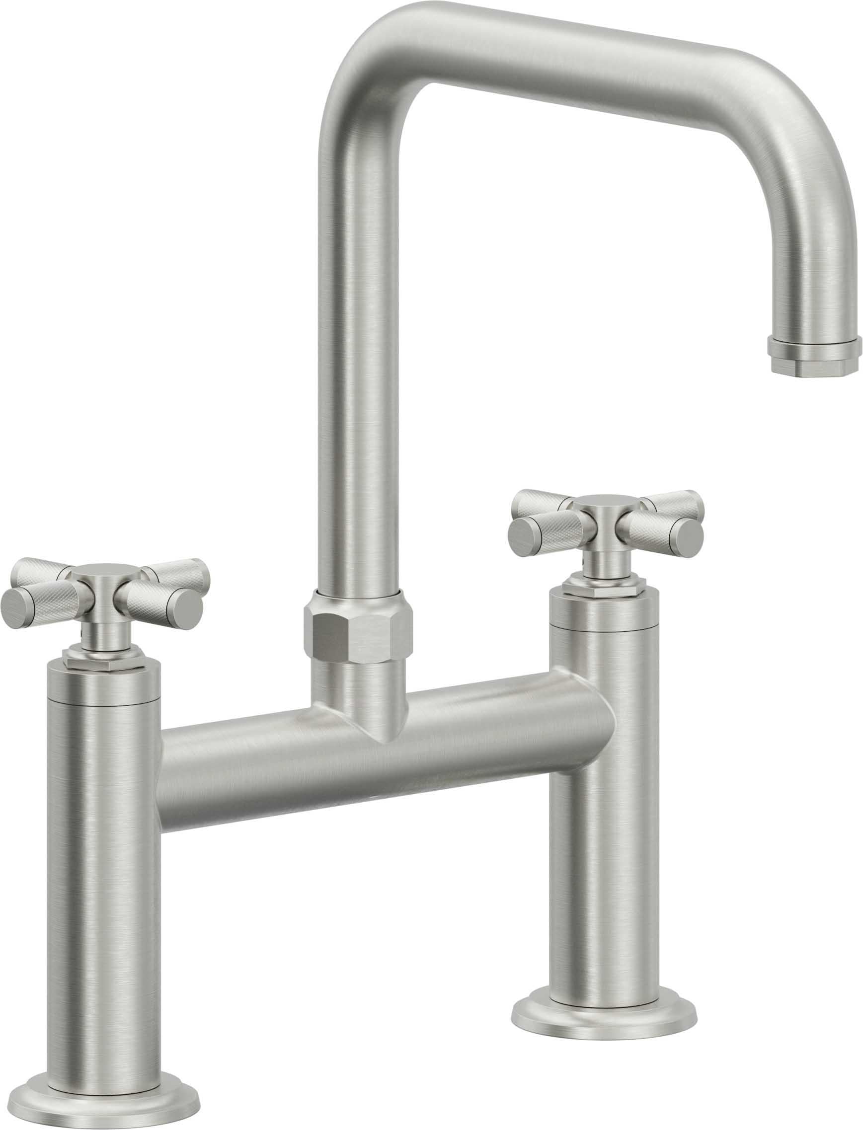 California Faucets Descanso Llave de Cocina Tipo Puente Industrial - Pico Cuadrado - Cromo Satinado