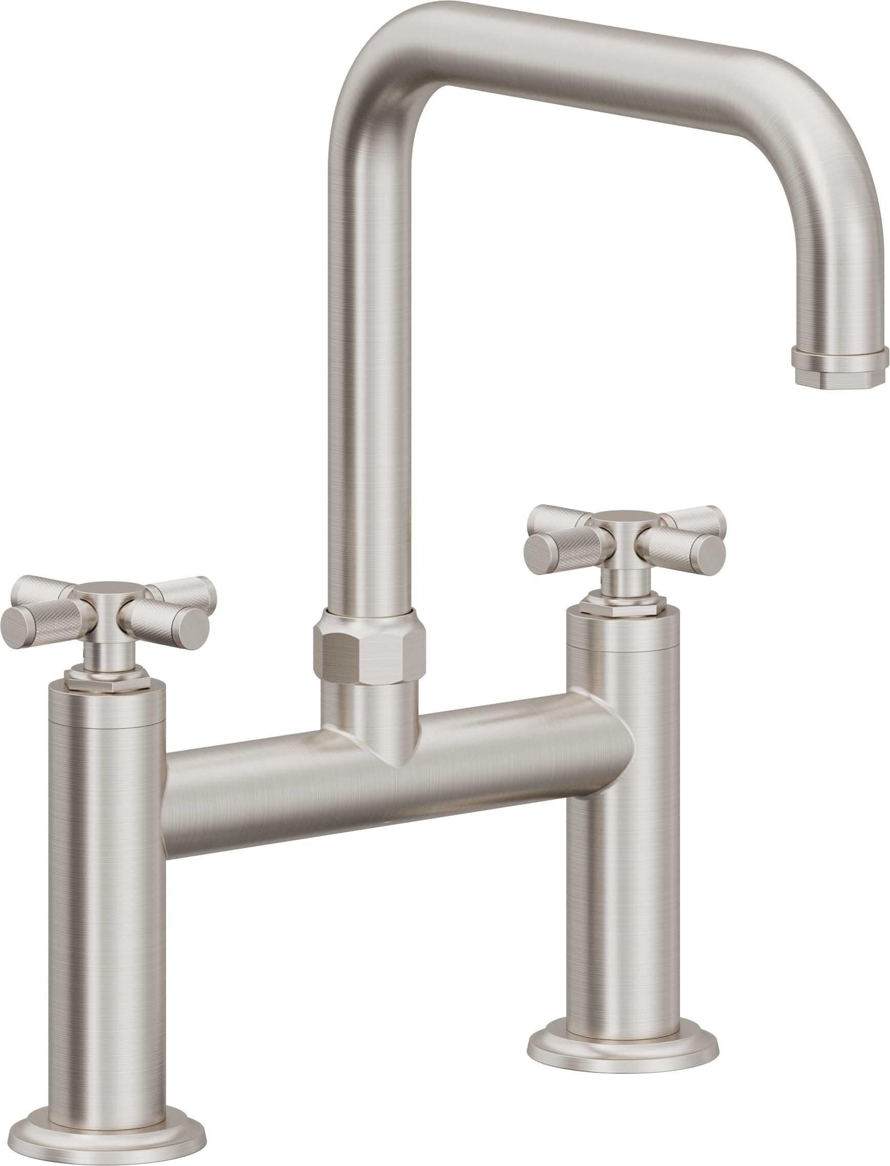 California Faucets Descanso Llave de Cocina Tipo Puente Industrial - Pico Cuadrado - Acero Inoxidable Ultra