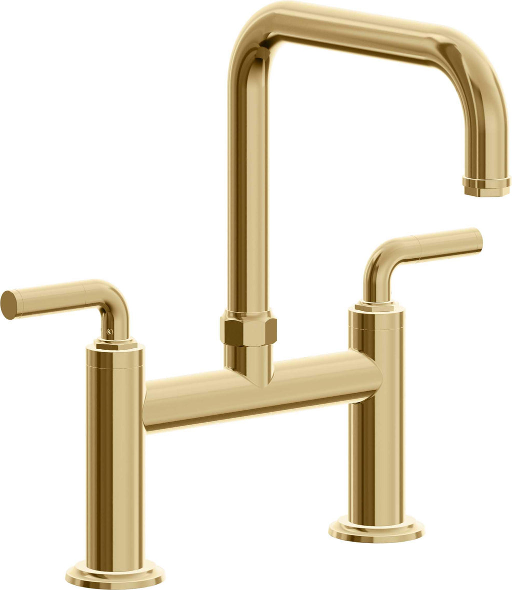 California Faucets Descanso Llave de Cocina Tipo Puente Industrial - Pico Cuadrado - Oro Francés
