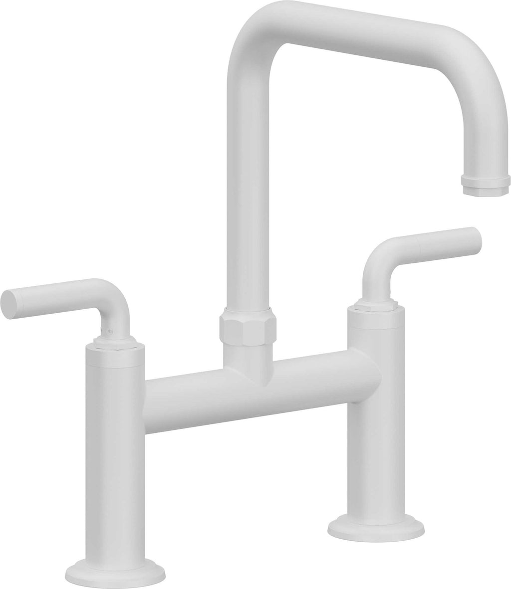 California Faucets Descanso Llave de Cocina Tipo Puente Industrial - Pico Cuadrado - Blanco Mate