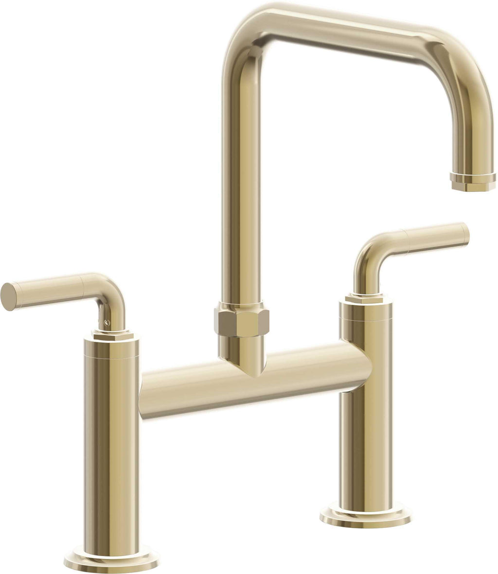 California Faucets Descanso Llave de Cocina Tipo Puente Industrial - Pico Cuadrado - Latón Pulido