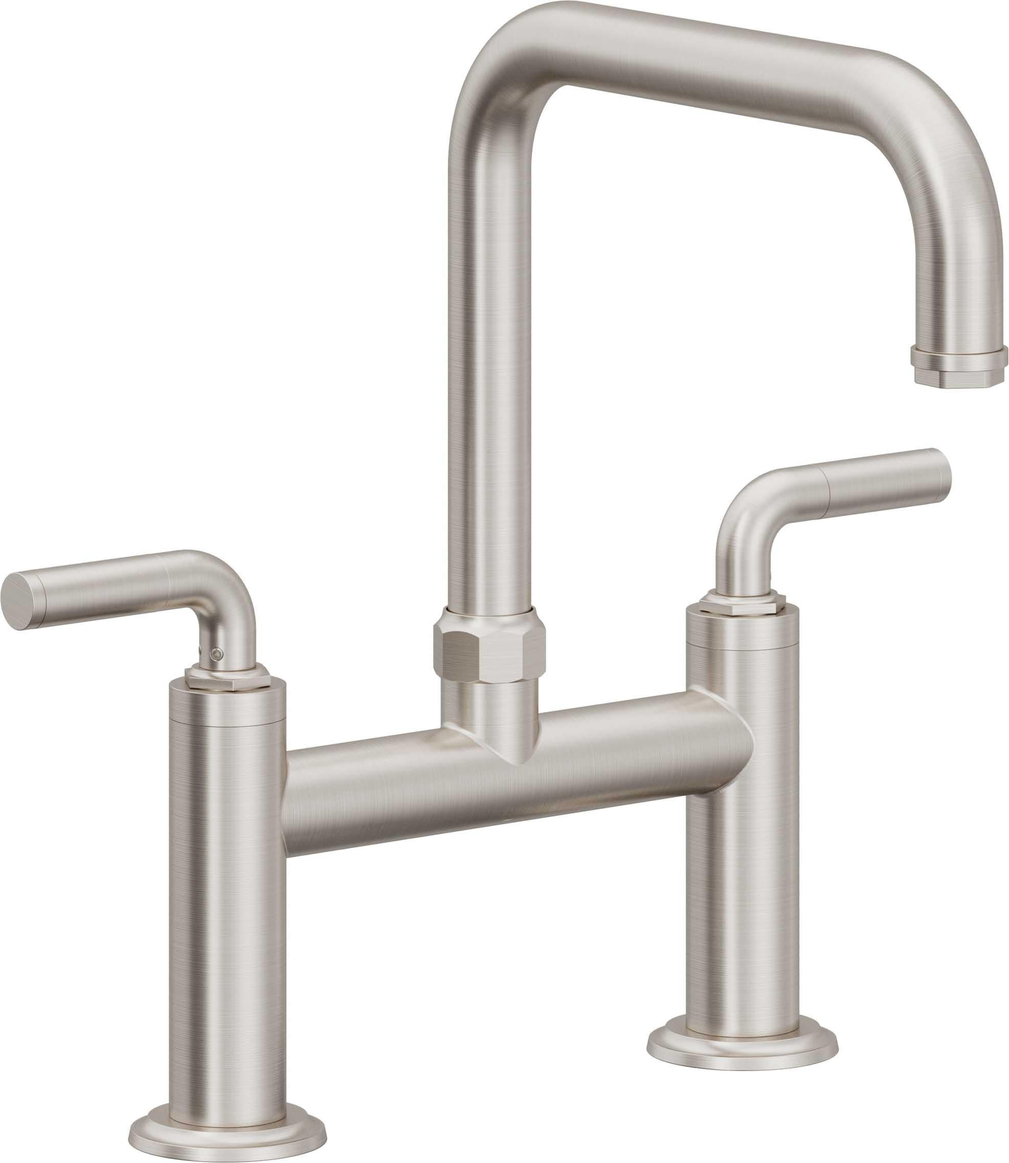 California Faucets Descanso Llave de Cocina Tipo Puente Industrial - Pico Cuadrado - Acero Inoxidable Ultra
