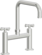California Faucets Descanso Llave de Cocina Tipo Puente Industrial - Pico Cuadrado - Cromo Pulido