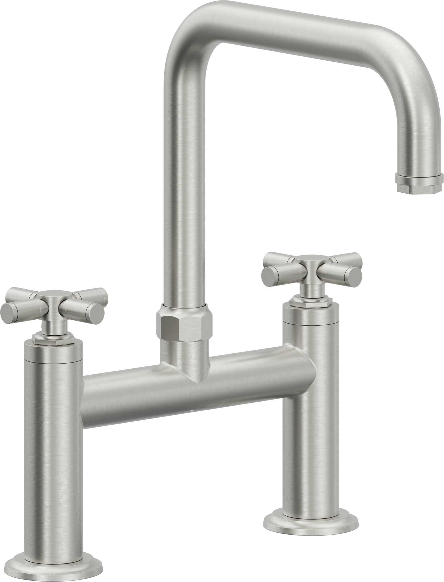 California Faucets Descanso Llave de Cocina Tipo Puente Industrial - Pico Cuadrado - Cromo Satinado