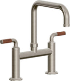California Faucets Descanso Llave de Cocina Tipo Puente Industrial - Pico Cuadrado - Níquel Bruñido